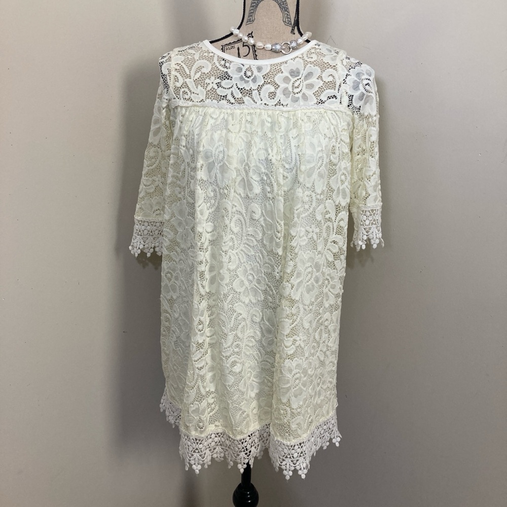 Chasing Fireflies Cream Lace Mini Bohemian Dress